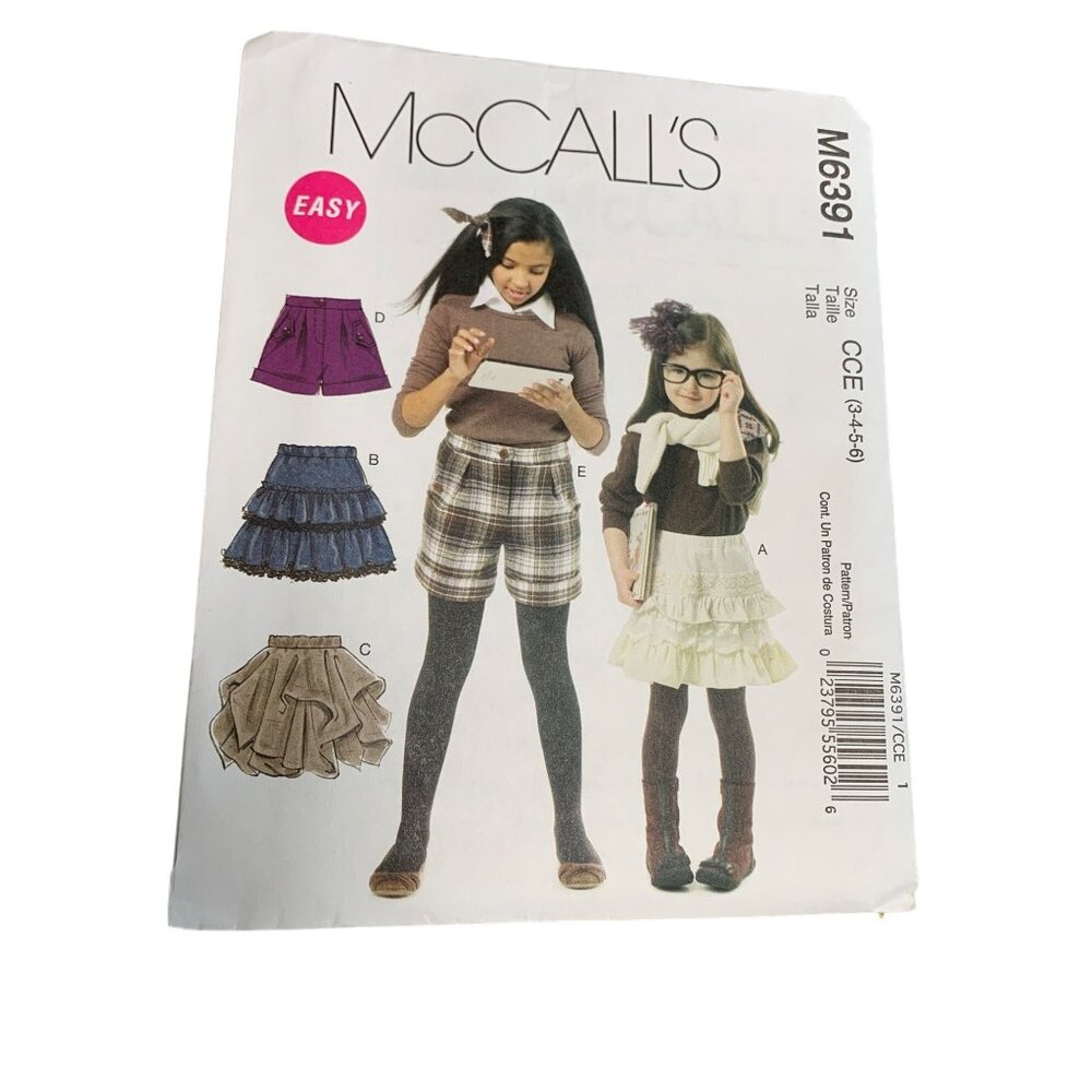 McCalls M6391 Easy Skirt Sewing Pattern Sizes 3-4-5-6 uncut 2011